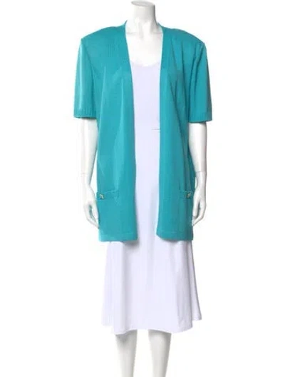 Pre-owned St John Wool V-neck Sweater In Blue