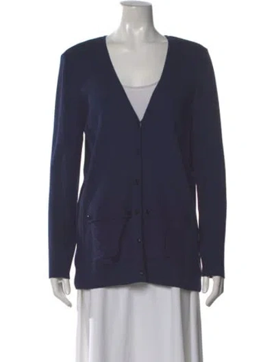 Pre-owned St John Wool V-neck Sweater In Blue