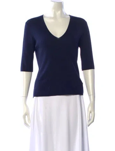 Pre-owned St John Wool V-neck Sweater In Blue