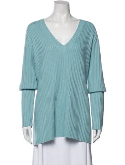 Pre-owned St John Wool V-neck Sweater In Blue