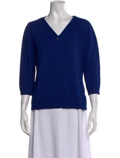 Pre-owned St John Wool V-neck Sweater In Blue