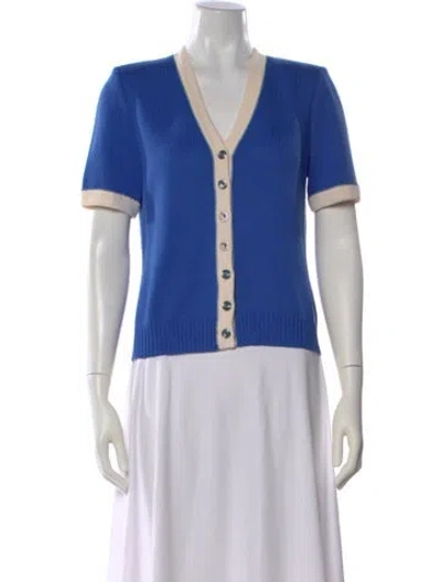 Pre-owned St John Wool V-neck Sweater In Blue