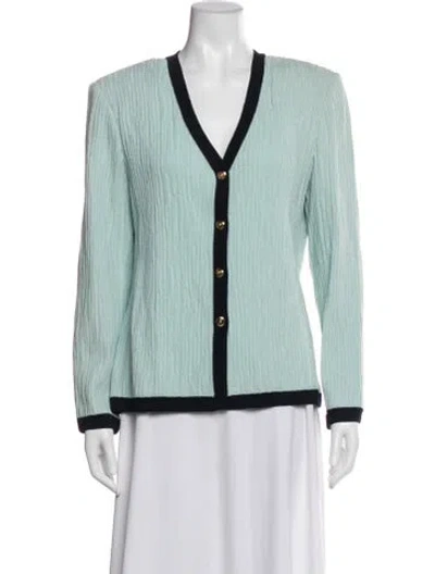 Pre-owned St John Wool V-neck Sweater In Blue