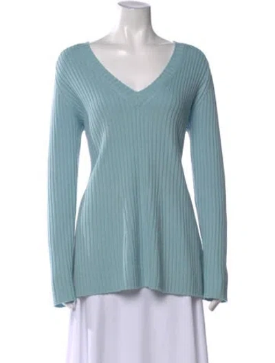 Pre-owned St John Wool V-neck Sweater In Blue