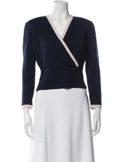 Pre-owned St John Wool V-neck Sweater In Blue