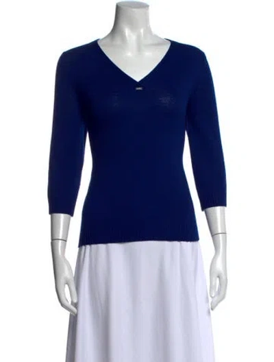 Pre-owned St John Wool V-neck Sweater In Blue