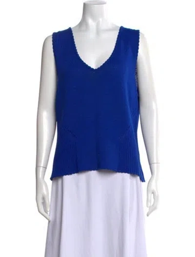 Pre-owned St John Wool V-neck Sweater In Blue