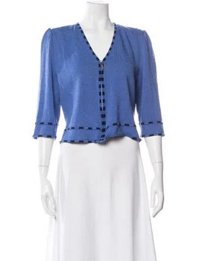 Pre-owned St John Wool V-neck Sweater In Blue