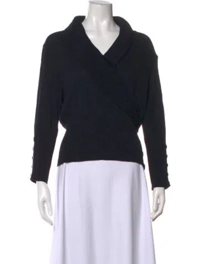 Pre-owned St John Wool V-neck Sweater In Blue