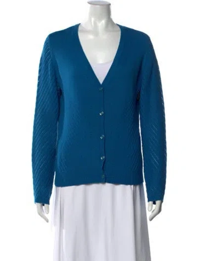 Pre-owned St John Wool V-neck Sweater In Blue