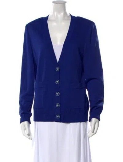 Pre-owned St John Wool V-neck Sweater In Blue