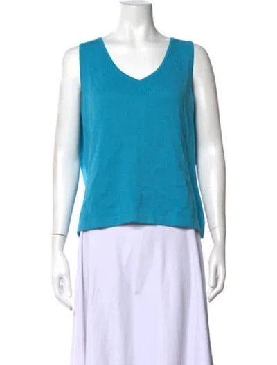 Pre-owned St John Wool V-neck Sweater In Blue