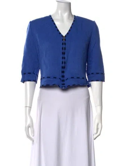 Pre-owned St John Wool V-neck Sweater In Blue