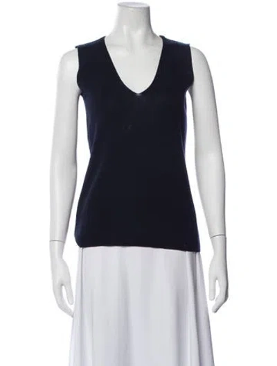 Pre-owned St John Wool V-neck Sweater In Blue