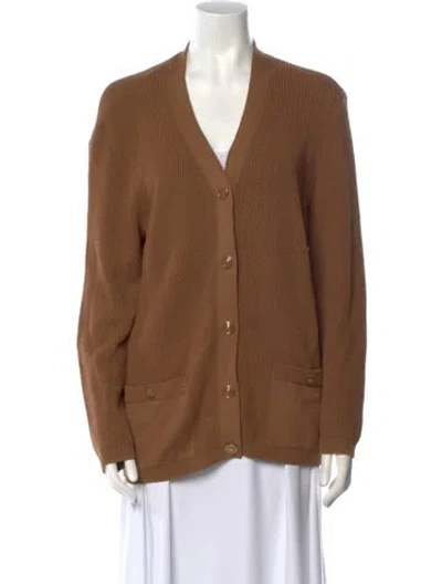 Pre-owned St John Wool V-neck Sweater In Brown