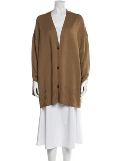 Pre-owned St John Wool V-neck Sweater In Brown