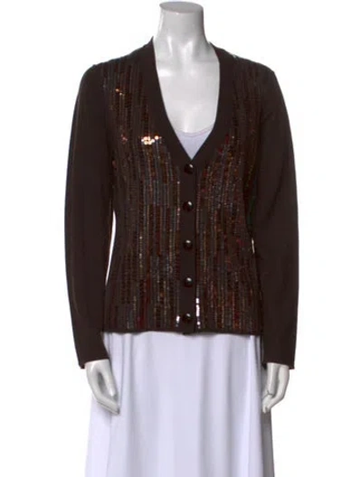 Pre-owned St John Wool V-neck Sweater In Brown