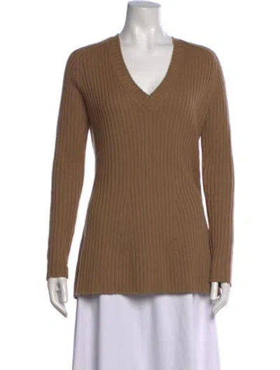 Pre-owned St John Wool V-neck Sweater In Brown