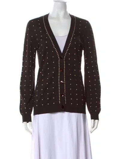 Pre-owned St John Wool V-neck Sweater In Brown