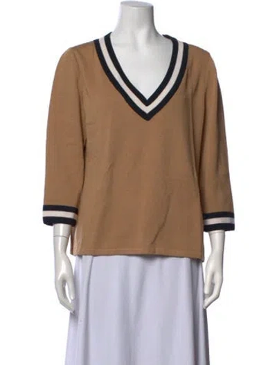 Pre-owned St John Wool V-neck Sweater In Brown/neutrals