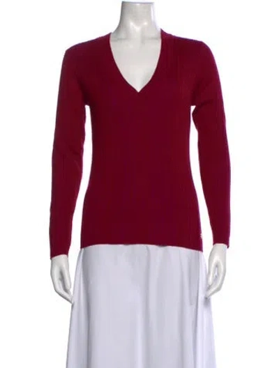 Pre-owned St John Wool V-neck Sweater In Burgundy
