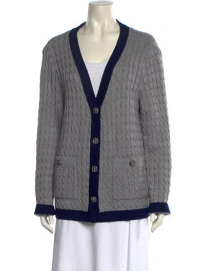 Pre-owned St John Wool V-neck Sweater In Gray