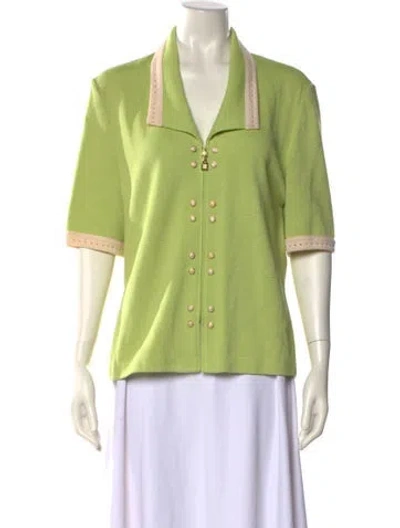 Pre-owned St John Wool V-neck Sweater In Green