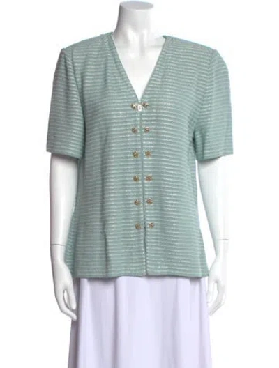 Pre-owned St John Wool V-neck Sweater In Green