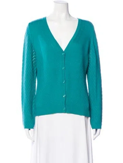 Pre-owned St John Wool V-neck Sweater In Green