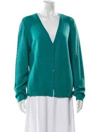 Pre-owned St John Wool V-neck Sweater In Green