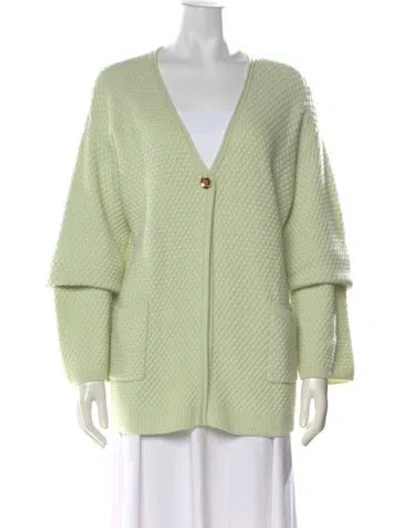 Pre-owned St John Wool V-neck Sweater In Green