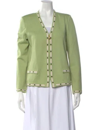 Pre-owned St John Wool V-neck Sweater In Green