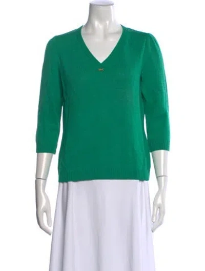 Pre-owned St John Wool V-neck Sweater In Green