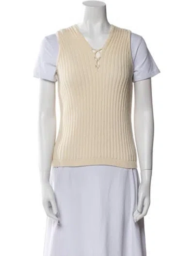 Pre-owned St John Wool V-neck Sweater In Neutral