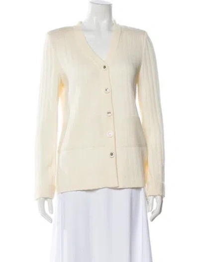 Pre-owned St John Wool V-neck Sweater In Neutral