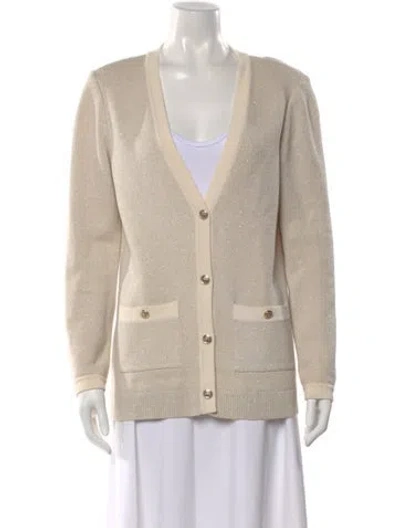 Pre-owned St John Wool V-neck Sweater In Neutral