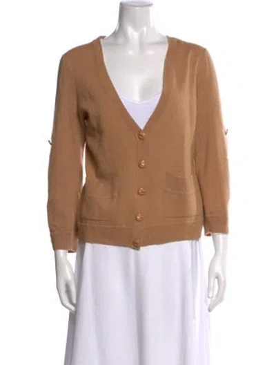 Pre-owned St John Wool V-neck Sweater In Neutral