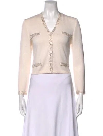 Pre-owned St John Wool V-neck Sweater In Neutral