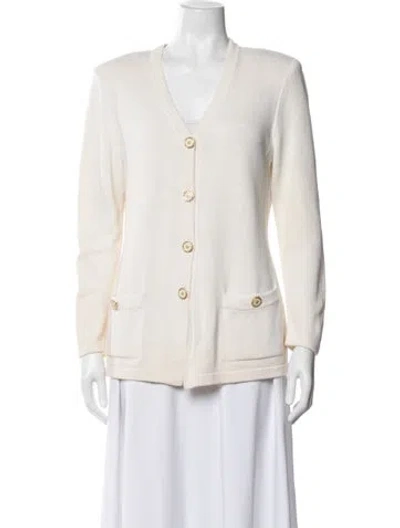 Pre-owned St John Wool V-neck Sweater In Neutrals