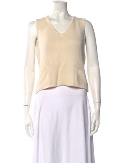 Pre-owned St John Wool V-neck Sweater In Neutrals