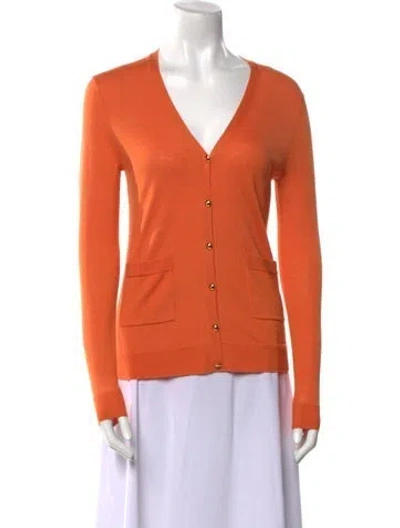 Pre-owned St John Wool V-neck Sweater In Orange