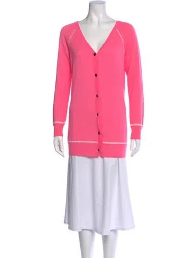 Pre-owned St John Wool V-neck Sweater In Pink