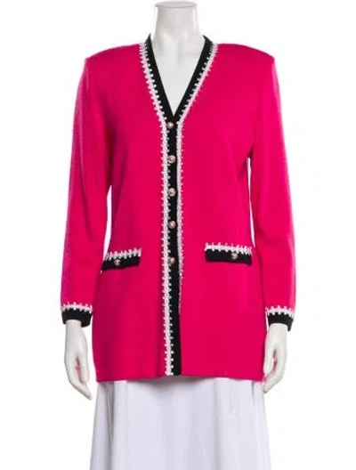 Pre-owned St John Wool V-neck Sweater In Pink