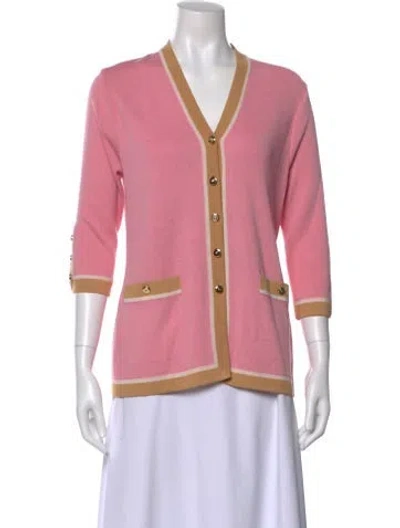 Pre-owned St John Wool V-neck Sweater In Pink