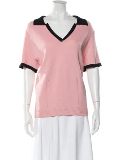 Pre-owned St John Wool V-neck Sweater In Pink