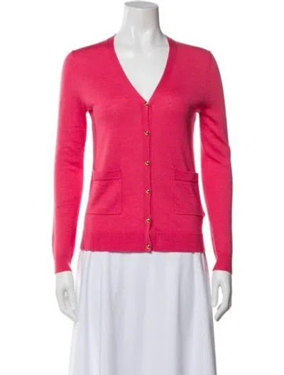 Pre-owned St John Wool V-neck Sweater In Pink