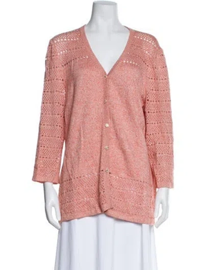 Pre-owned St John Wool V-neck Sweater In Pink