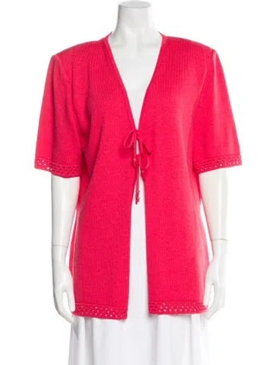 Pre-owned St John Wool V-neck Sweater In Pink