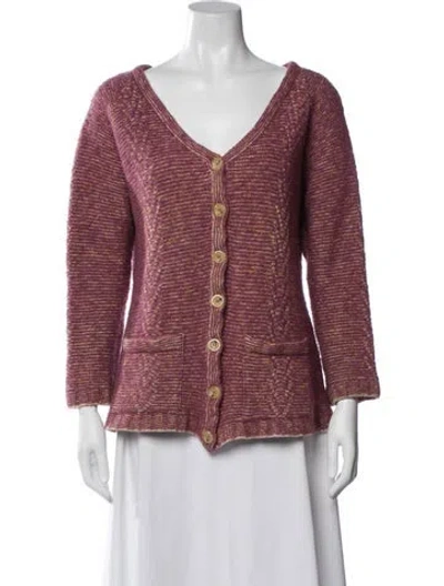 Pre-owned St John Wool V-neck Sweater In Pink