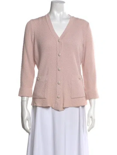 Pre-owned St John Wool V-neck Sweater In Pink
